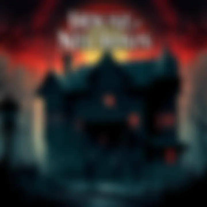Cover art for House of Necrosis featuring a dark spooky house with eerie shadows and ominous atmosphere.