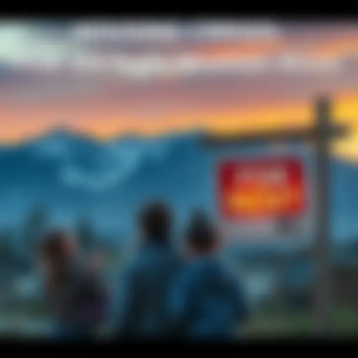 Housing Crisis in PNW and Rocky Mountain West A family looking at a 'For Rent' sign, showing frustration at the high rental prices in a scenic area of the Pacific Northwest.