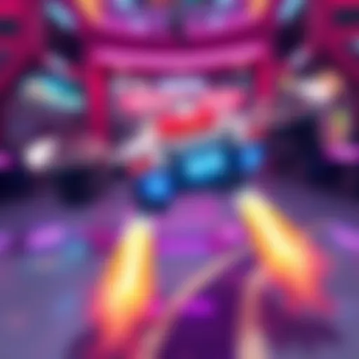 A Hover Pad transforming into a rocket ship, ready for thrilling gameplay in a vibrant gaming environment.