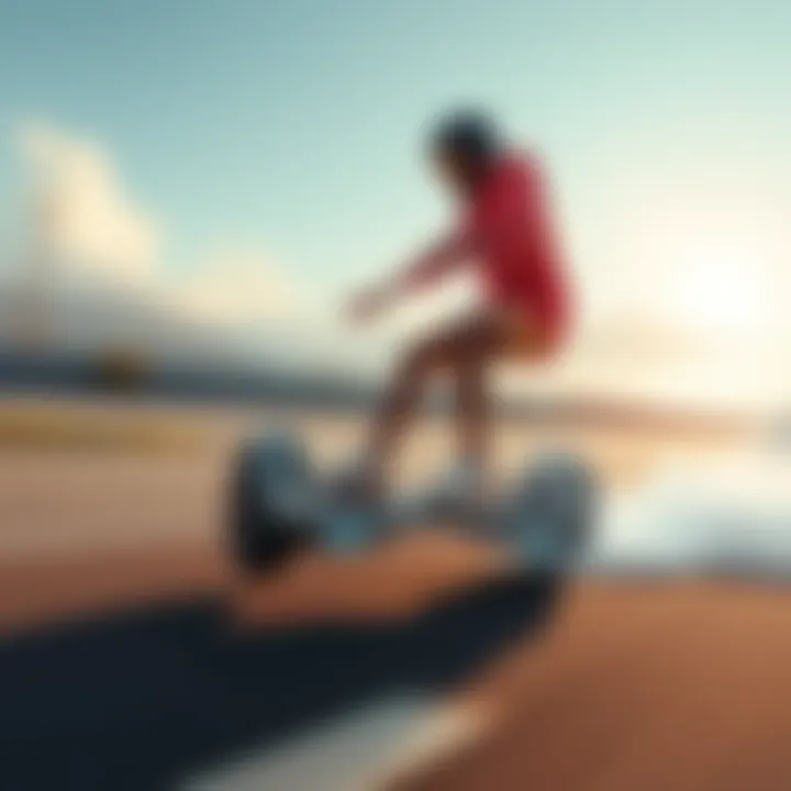 Person riding a hoverboard A person enjoying a hoverboard ride in an open area, showcasing modern design and excitement, similar to a gaming experience.