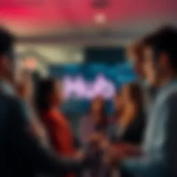 Discussion about Hub video title A group of people engaged in conversation about the title of a video on the Hub platform, sharing ideas and thoughts.