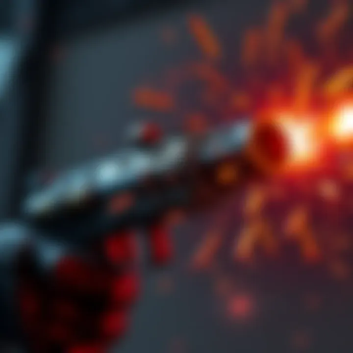 The Hullcracker weapon being shot multiple times during a durability test, showing bullet impacts and wear on its surface.