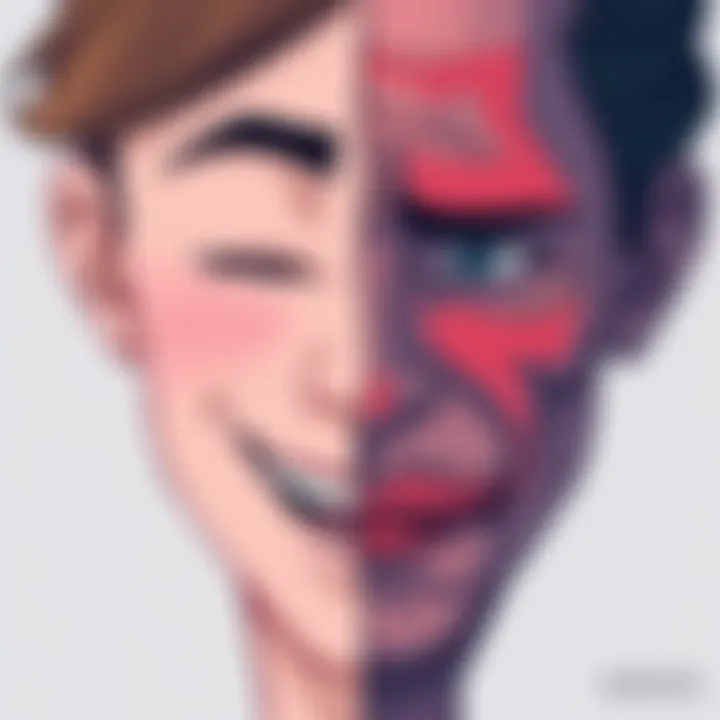 A split-face illustration showing contrasting emotions, symbolizing the dual nature of humanity, with one side happy and the other sad.