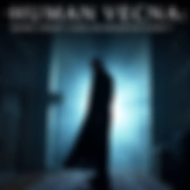 A calm-looking man with unsettling features, dressed in dark clothing, standing in a dimly lit room, exuding an eerie presence.