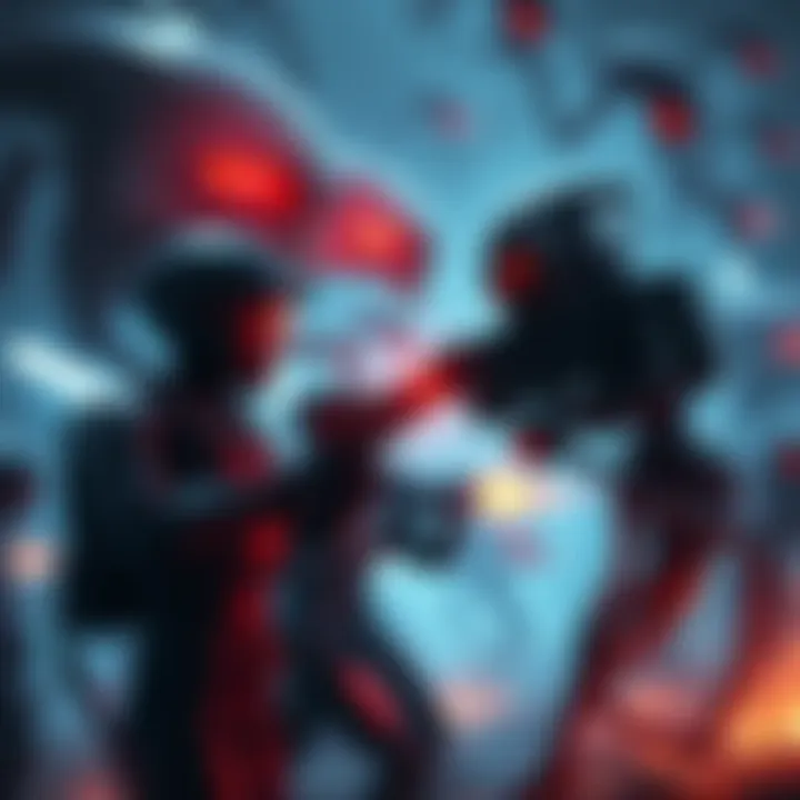 A scene depicting soldiers in power armor battling alien creatures in a futuristic setting