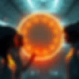A group of humans looking at a holographic display showing a Halo ring, symbolizing their drastic decision to fight back against the Covenant.