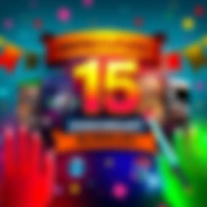 Graphic showing various game covers and software icons celebrating Humble's 15th anniversary with colorful banners