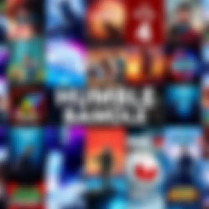 A colorful collage of game covers included in Humble Bundle offers, featuring titles like Tomb Raider and other popular games across various genres.