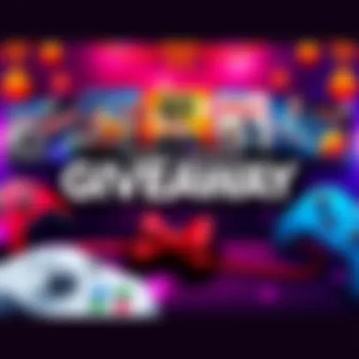 A colorful graphic showing popular game titles like Yakuza, with a festive giveaway theme and game controllers