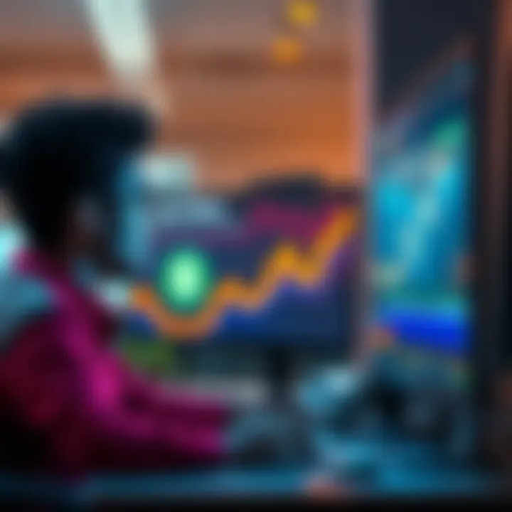 Graph showing rising prices with a disappointed user looking at a computer screen