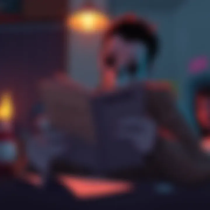A playful illustration showing a killer character from Dead by Daylight reading a humorous rulebook, with confused survivors in the background during endgame chat.