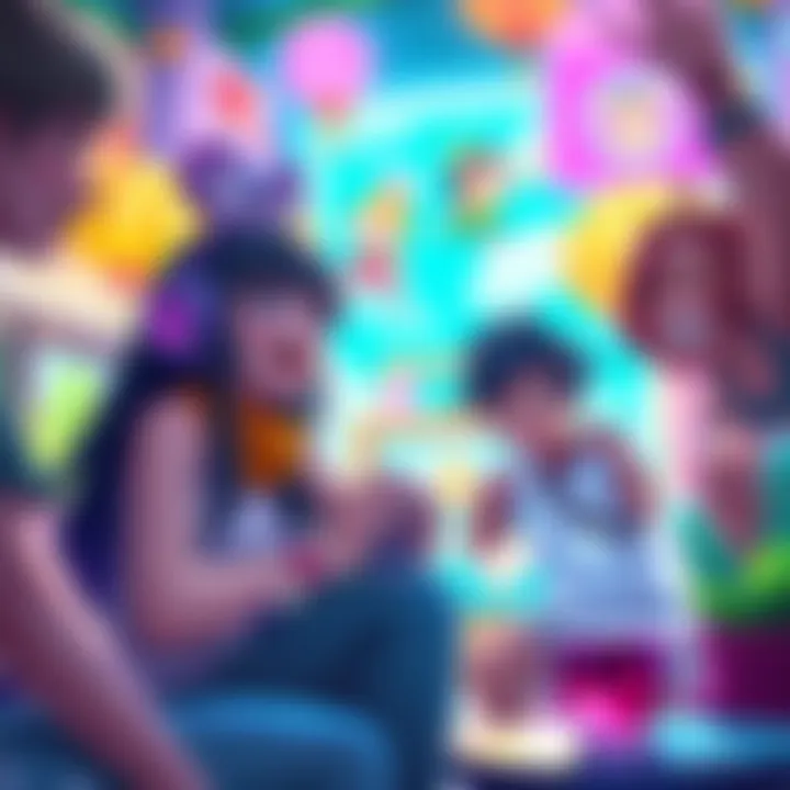 A lively scene showcasing characters enjoying a fun moment in HuniePop game