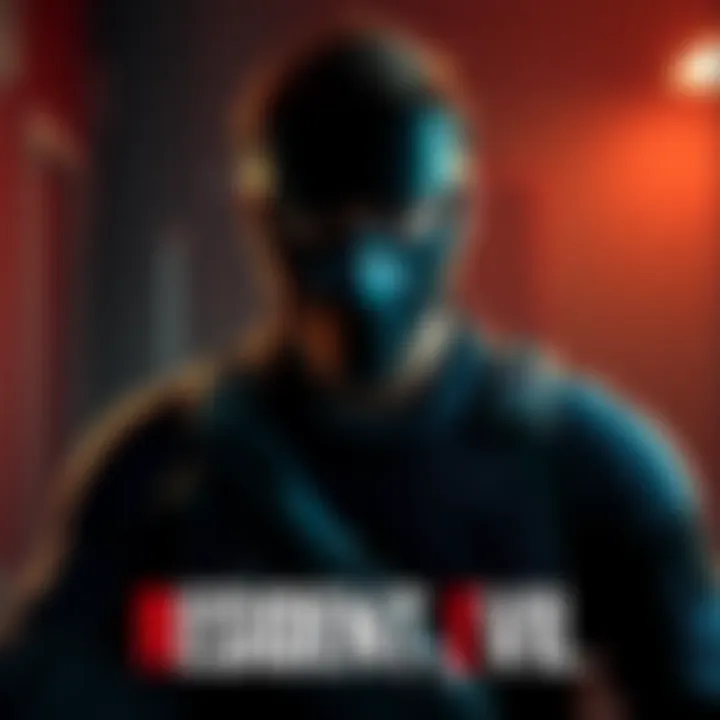 Hunk wearing tactical gear and a mask, appearing ready for action in a dark room