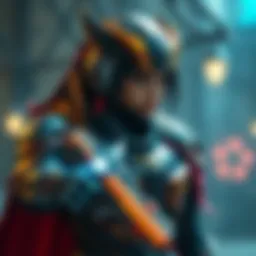 A character named Hunra wears battle armor, ready for action with a glowing weapon in hand.