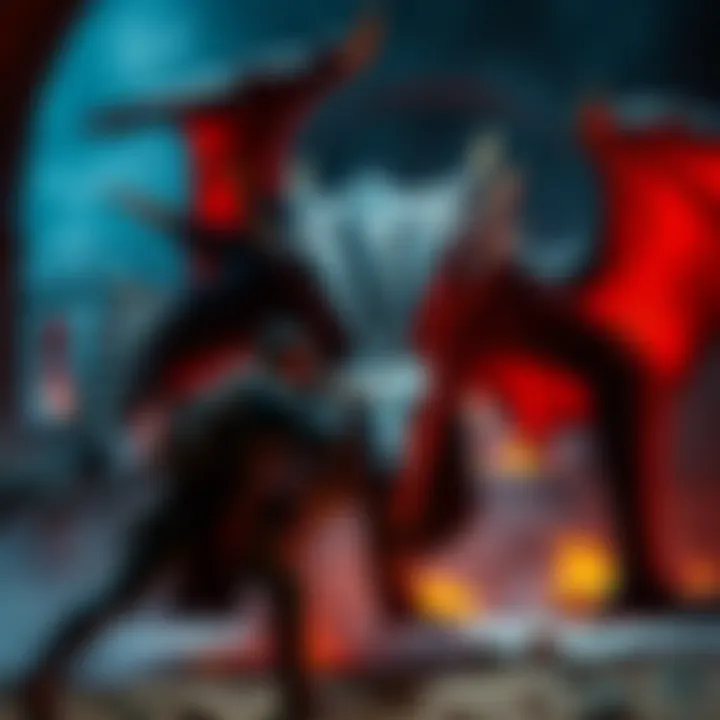 A hunter fighting against a fierce Seregios in a small arena, showcasing intense combat and swift movements