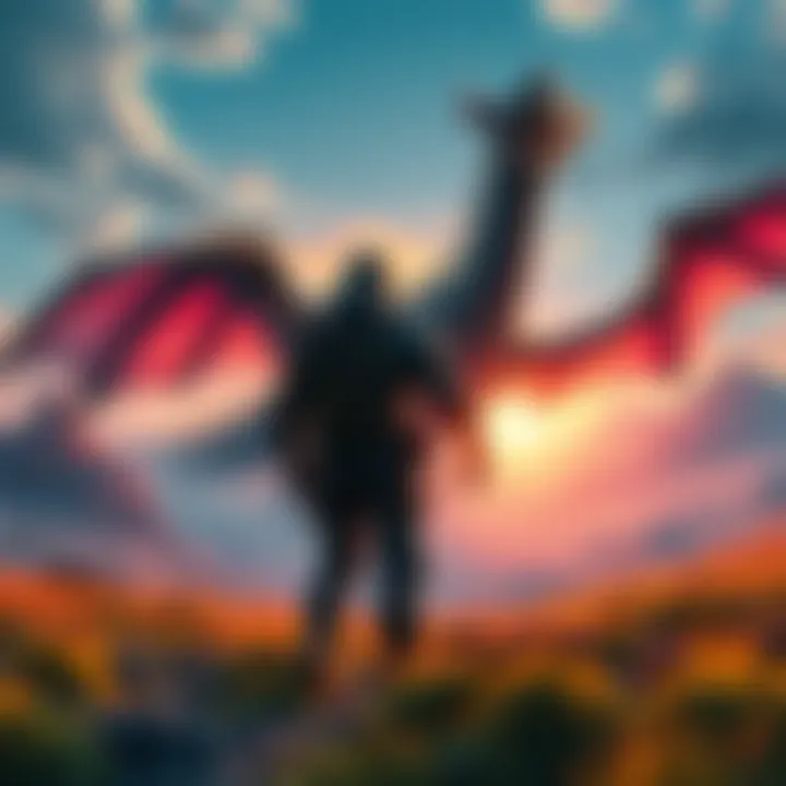 A player character in armor stands ready with a weapon aimed at a majestic dragon, Alatreon, in a vibrant landscape, showcasing their determination to face the challenge ahead.