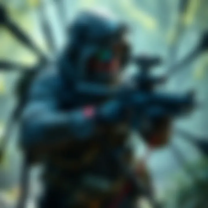 A hunter character equipped with various gear and weapons, prepared for combat under the Avant Garde modifier