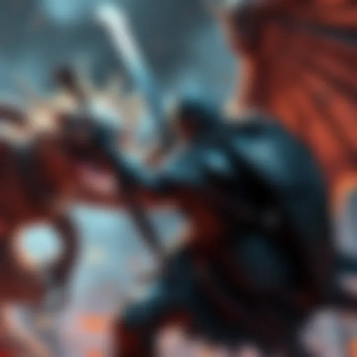 A hunter in armor skillfully fighting the fierce P. Malzeno in a dynamic pose amid a vibrant background