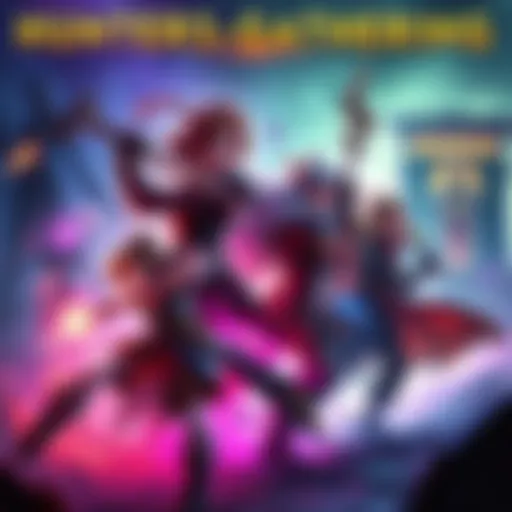 Colorful and unique art style from the game Hunters Gathering featuring different character classes in action