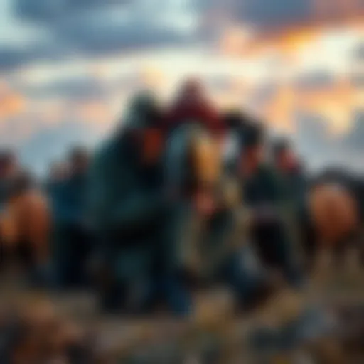 A group of hunters sitting in a somber mood after a rhino hunt, showcasing their mixed emotions of sadness and contemplation.