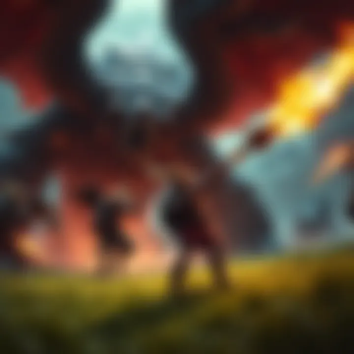 A player using a Huntinghorn in a battle against a large monster, playing music to support allies.