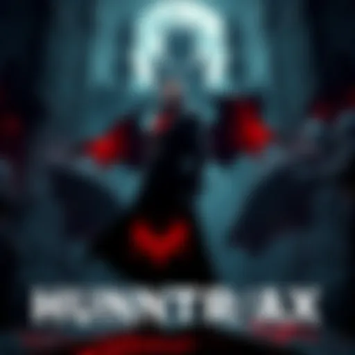 HUNTR/X standing bravely in a dark castle facing Dracula and his minions