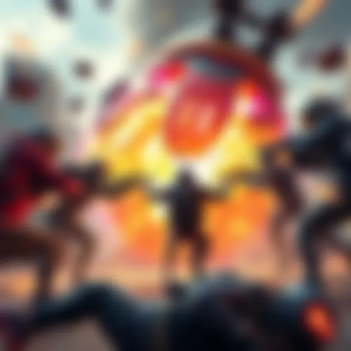 Players reacting to the unexpected explosion radius of a Husk, with team members falling down in the background.