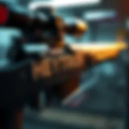 Hyperion sniper rifle with Cyrillic letters Close-up of a Hyperion sniper rifle displaying Cyrillic letters on its design