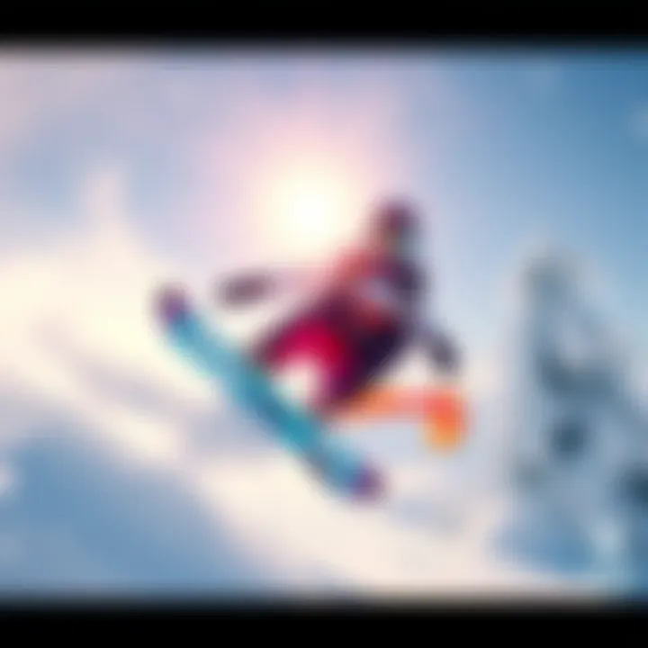 HyperYuki Snowboard Action A thrilling snowboarding scene from HyperYuki: Snowboard Syndicate, featuring a snowboarder performing tricks in a snowy environment at the Latin American Games.