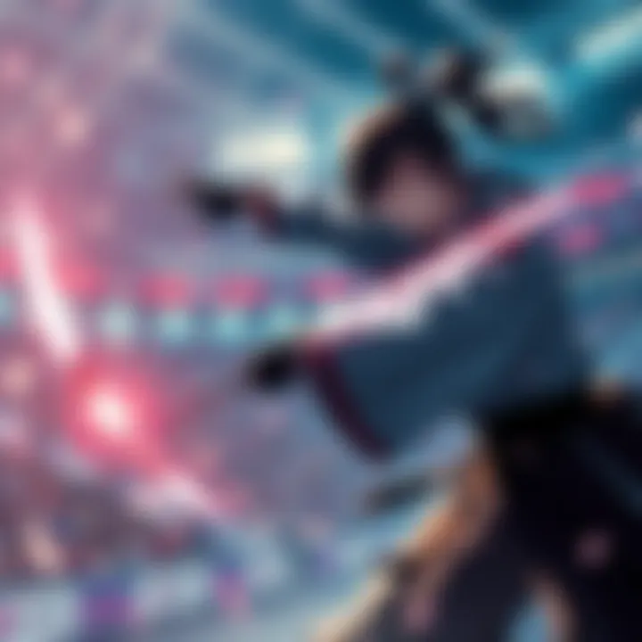 A character using Iaido Melee Genji techniques in a stadium setting, aiming for all stars in a game.