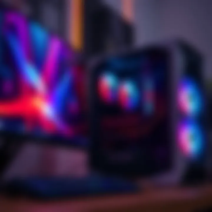 iBUYPOWER Y40 Gaming PC Setup A close-up of an iBUYPOWER Y40 gaming PC alongside a Samsung OLED monitor, showcasing the sleek design and vibrant display.