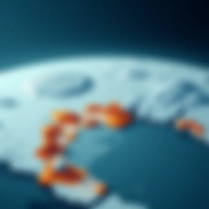 A detailed illustration showing the projected Ice map with highlighted climate zones and weather patterns for the next six years.