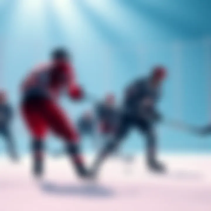 Scene of an ice hockey game showing players engaged on a lower rating map, emphasizing teamwork and strategy