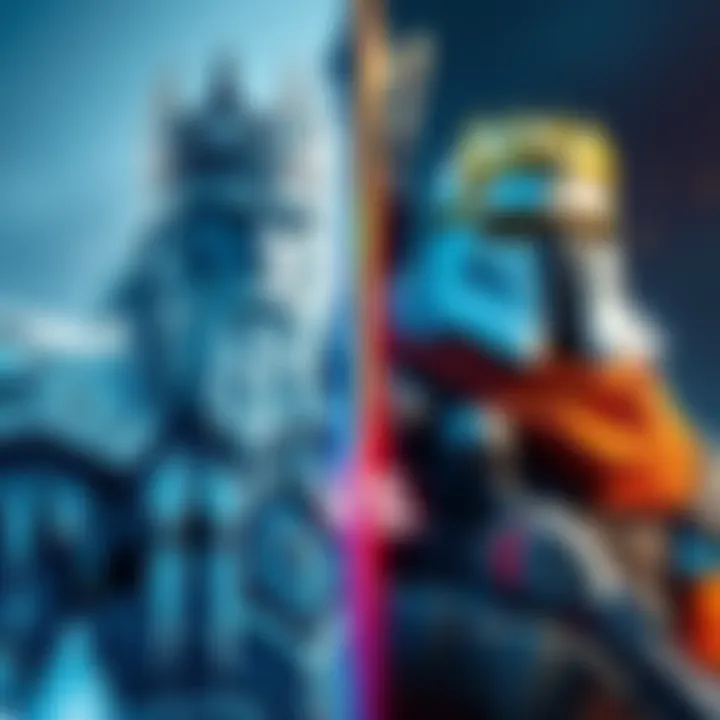 Artwork showing Ice King with his unique skin on one side and Foundation with his gear on the other, highlighting the XP debate in gaming.