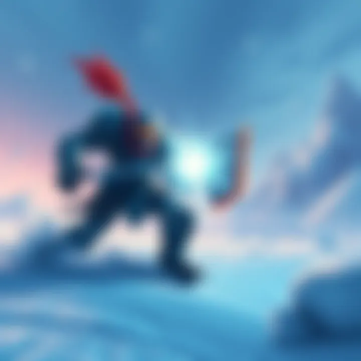 A fierce ice warrior boss showcasing unique combat moves while skating in Mortal Shell, surrounded by a snowy battlefield.
