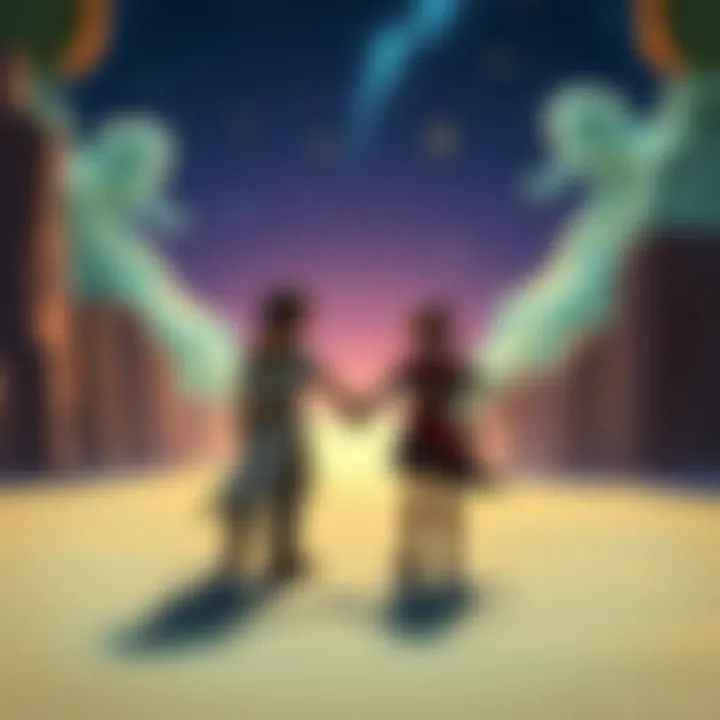 Ico and Yorda Together Ico and Yorda holding hands in a bright, open space, symbolizing their close bond and teamwork in their adventure.