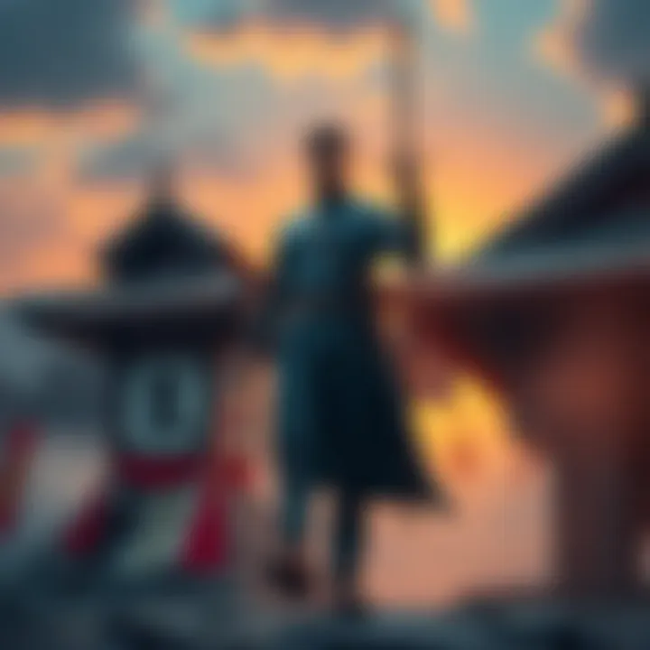 A bold figure standing against a backdrop of traditional norms, symbolizing defiance and change.