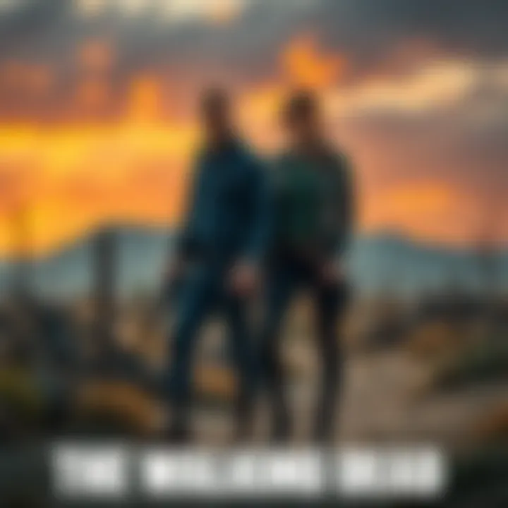 Arthur Morgan and Katniss Everdeen stand in a post-apocalyptic landscape, blending their traits with The Walking Dead setting.