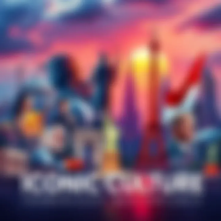 A collage of iconic figures, moments, and symbols from various cultures, representing their lasting impact, including famous landmarks and influential personalities.