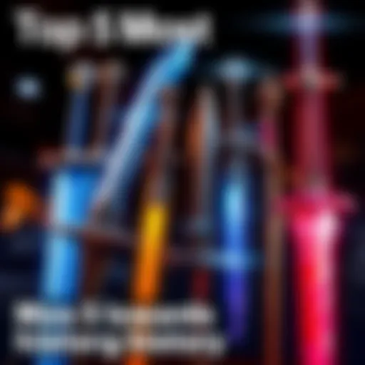 A collection of legendary swords from various video games, showcasing their unique designs and styles, against an epic gaming background.
