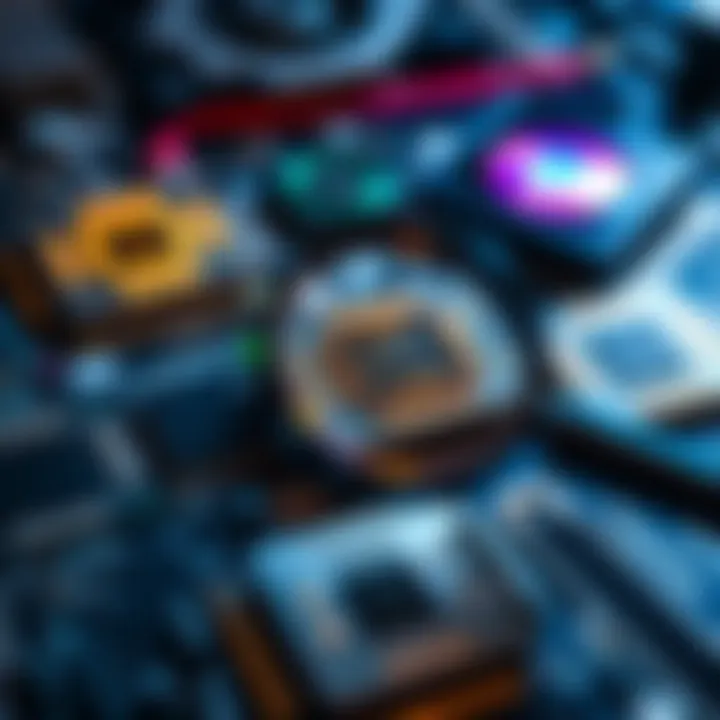 A close-up view of different CPU sockets laid out on a table with a magnifying glass on one of them, inviting discussion.