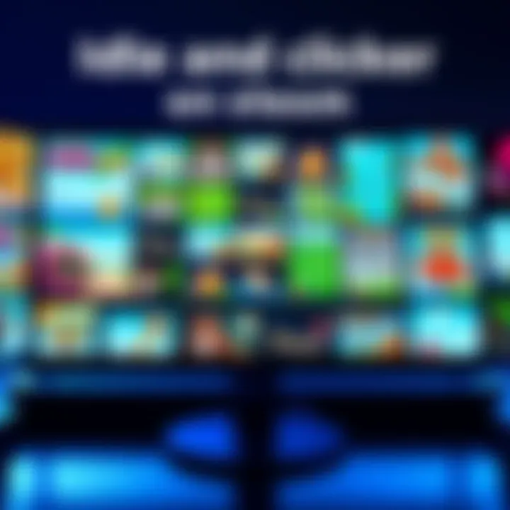 A collection of popular idle and clicker games displayed on a computer screen with colorful graphics and gameplay elements.