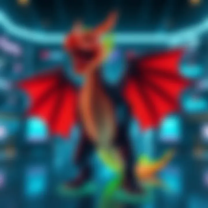 iDubbbz transformed into a dragon avatar, showing vibrant scales and wings, standing in a digital space, suggesting a vtubing theme