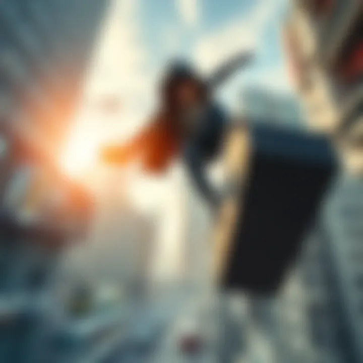 A player performing an exciting parkour stunt in Ikarus Parkour, showcasing agility and speed in a dynamic urban environment.