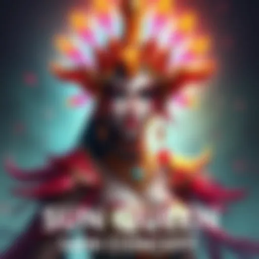 Artistic design of a character skin for Illari, featuring a bright and regal Sun Queen theme with vibrant colors