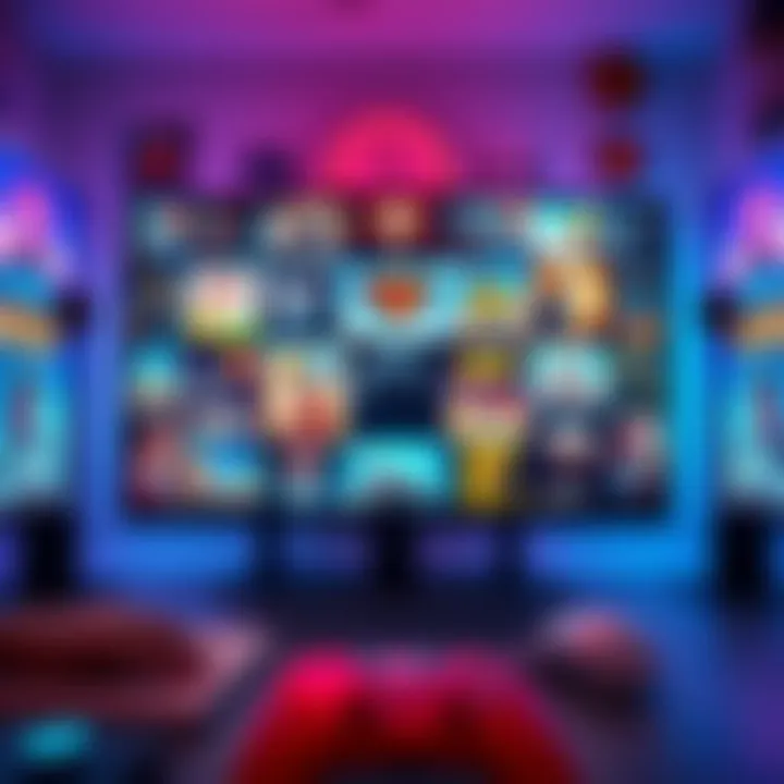 A collage of iconic immersive simulation games displayed on a gaming console screen with creative elements around it