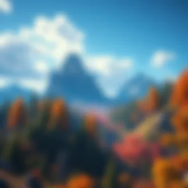 A vibrant open-world game landscape with lush forests, mountains, and a clear sky, featuring a player character exploring the environment.