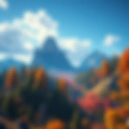 Immersive Open World Game Scene A vibrant open-world game landscape with lush forests, mountains, and a clear sky, featuring a player character exploring the environment.