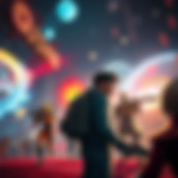 Various video game characters interacting with a rich, immersive game world filled with detailed environments and dynamic elements