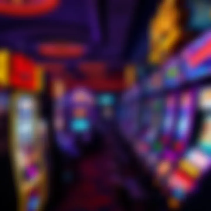A variety of immersive slot machines with bright lights and engaging graphics in a busy casino environment